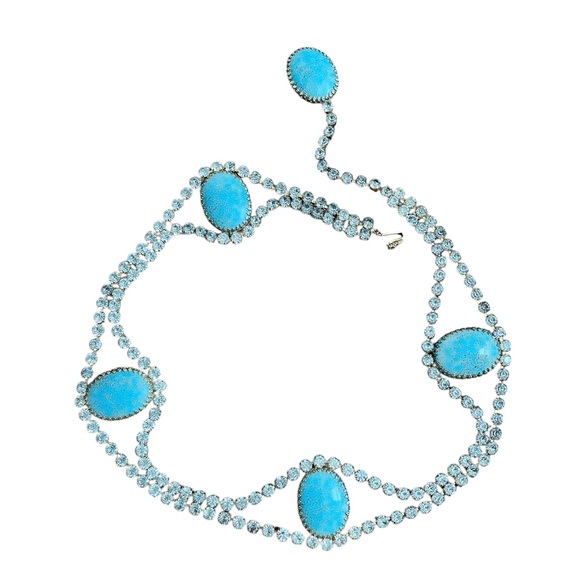 Estate Accessories - Vintage Juliana Delizza & Elster D&E Rhinestone Turquoise Gold Belt